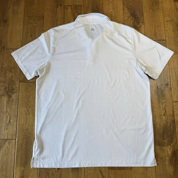 Travis Matthew Polo Golf Shirt Mens XXL White Casual Striped Green Chest - Picture 6 of 6